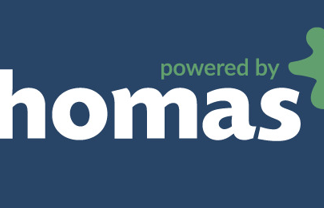 Powered by Thomas logo sininen