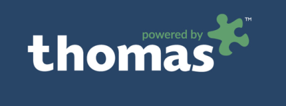 Powered by Thomas logo sininen